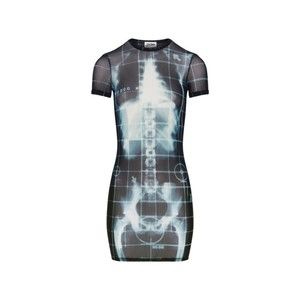 Jean Paul Gaultier Squeletor Printed Mesh Short Dress Black - NWT